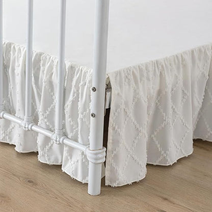 Bed Skirt Queen Size Ruffled Bed Skirt with Split Corners, 16 Inch Drop Dust Ruffle Bed Skirts with Platform, Boho Tufted Shabby Chic Queen Size Bed Skirts, Ivory