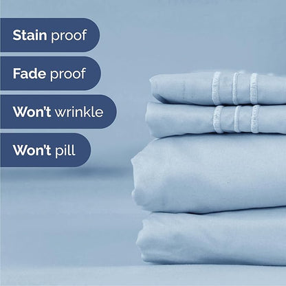 Cal King Size 4 Piece Sheet Set - Comfy Breathable & Cooling Bed Sheets Set - Hotel Luxury Bedding for Women, Men, Kids, Teens, Boys & Girls - Deep Pockets, Soft, Wrinkle Free - Oeko-Tex - Sky Blue