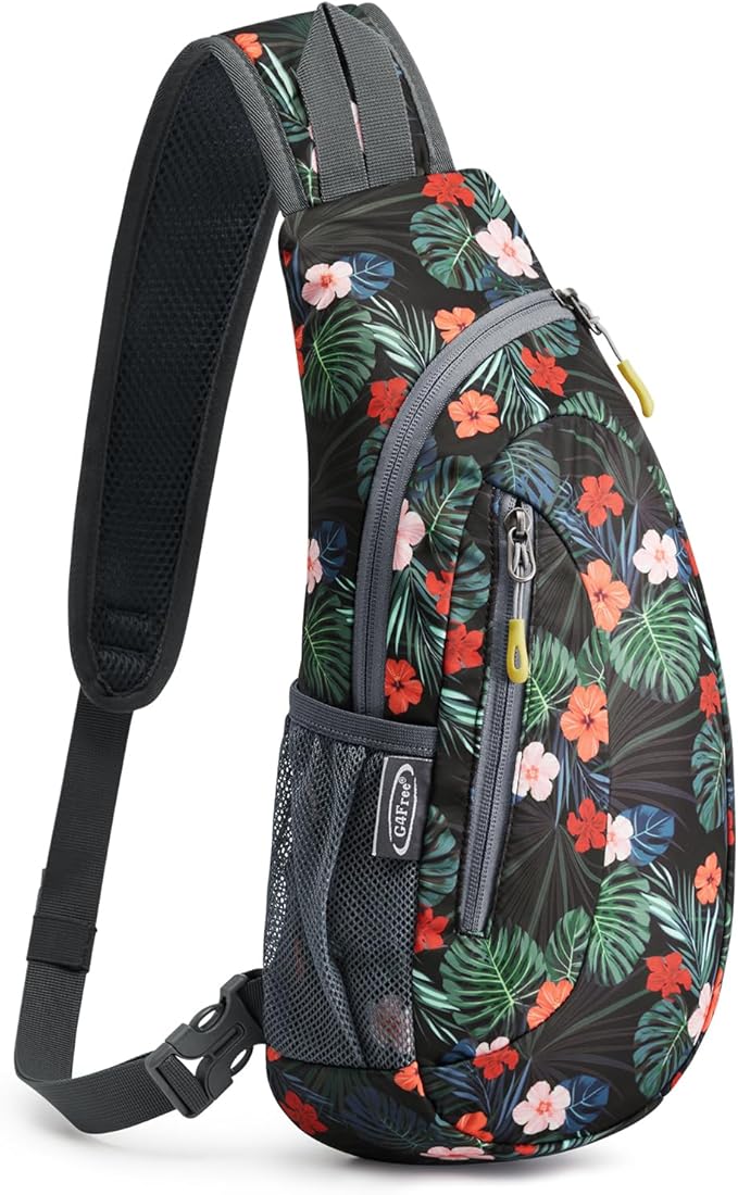 G4Free Sling Bag for Men Women, Small Crossbody Backpack Lightweight Chest Shoulder Bags for Travel, Outdoor and Sports (Flower Black)