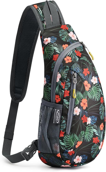 G4Free Sling Bag for Men Women, Small Crossbody Backpack Lightweight Chest Shoulder Bags for Travel, Outdoor and Sports (Flower Black)