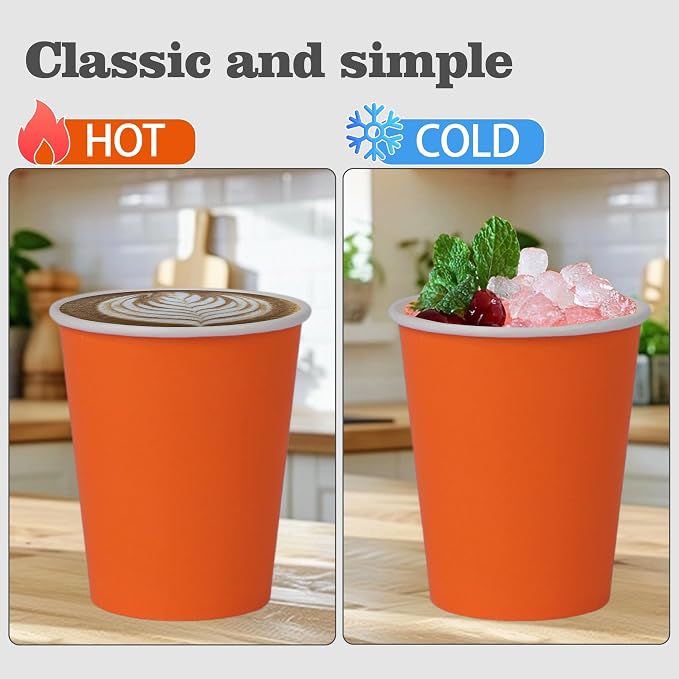 120 Pack 9 oz Disposable Orange Paper Cups