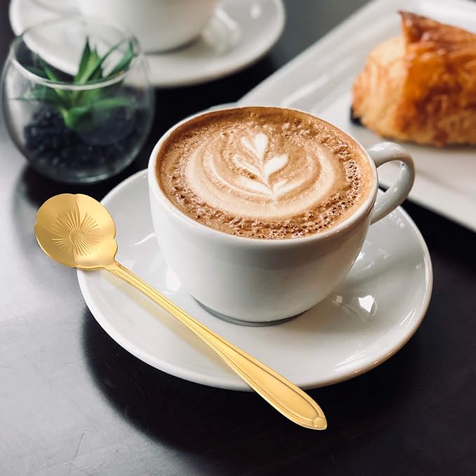 Maitys 16 Pcs Gold Flower Coffee Spoons