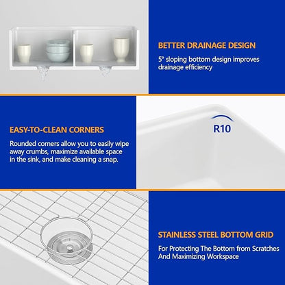 Dcolora Farmhouse Sink Double Bowl, White Kitchen Sink 33 Inch Farm House Workstation Ceramic Apron Front Country Sinks #DC-A8879, 33"x20"x10"