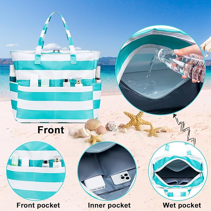 Beach Pool Bags Tote for Women Ladies Large Gym Tote Carry On Bag With Wet Compartment for Weekender Travel Waterproof