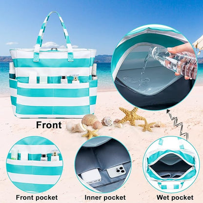 Beach Pool Bags Tote for Women Ladies Large Gym Tote Carry On Bag With Wet Compartment for Weekender Travel Waterproof