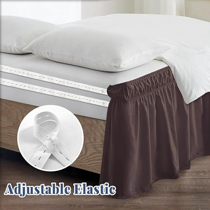 Twin Bed Skirt, Elastic Wrap Around Bed Skirt Twin Size, Bed Skirts for Adjustable Bed, Easy Fit with 18" Drop Length Tailored Drop Dust Ruffle (Brwon)