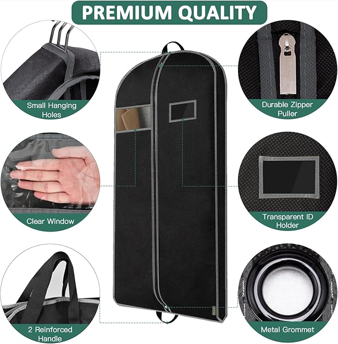 BALEINE 1PK Heavy Duty Garment Bag with Shoe Storage Travel Bag for Dresses, Suit, Coats Travel Essential (60", Black)