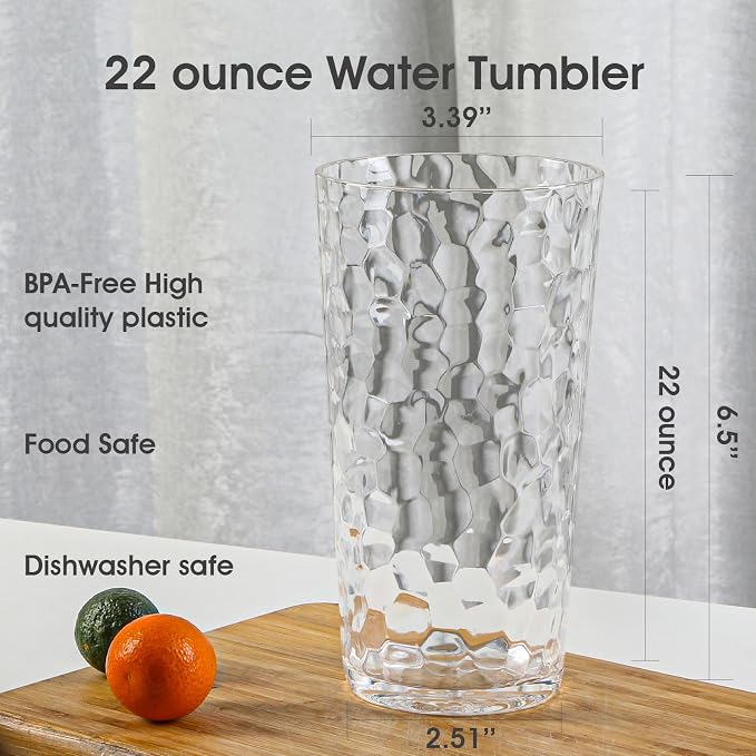 BPA-Free Plastic Tumblers 8 Pack | Reusable Dishwasher Safe | Stackable