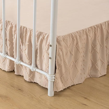 Bed Skirt Queen Size Ruffled Bed Skirt with Split Corners, 12 Inch Drop Dust Ruffle Bed Skirts with Platform, Boho Tufted Shabby Chic Queen Size Bed Skirts, Cream