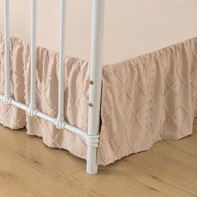 Bed Skirt Queen Size Ruffled Bed Skirt with Split Corners, 18 Inch Drop Dust Ruffle Bed Skirts with Platform, Boho Tufted Shabby Chic Queen Size Bed Skirts, Cream