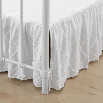 Bed Skirt King Size，Ruffled White Bed Skirt with Split Corners，King Bed Skirt 12 Inch Drop, Boho Tufted Shabby Chic King Size Bed Skirt, Bed Skirt King Size