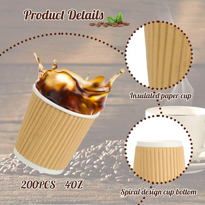 200 Pcs 4oz Paper Espresso Cups Ripple Wall Hot Cups