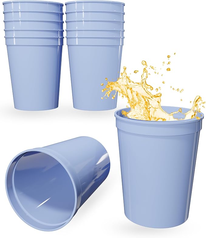 PartyPrints 10 Pack 16 oz Placid Blue Reusable Blank Plastic Cups, Stadium Cups