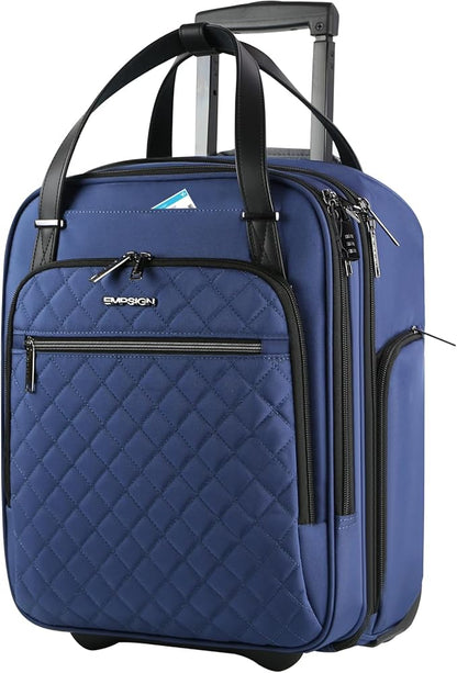 EMPSIGN Underseat Carry On Wheeled - 16" Carry on Bag with Wheels Multi-functional Lightweight Rolling Bag Overnight Weekender Small Suitcase for Women Men Travel Business, Haze Blue