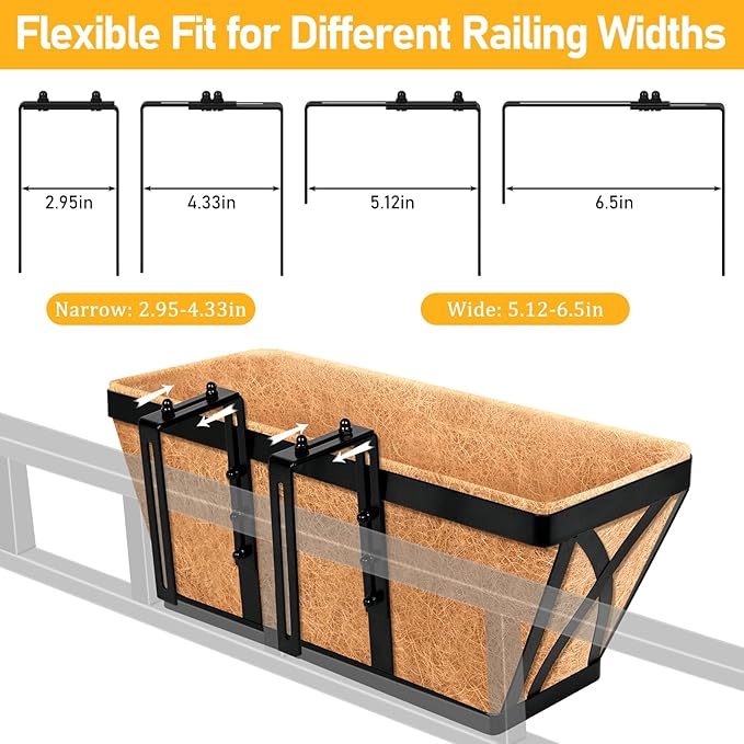 Riare 4 Pack 16 Inch Metal Railing Planter Window Box