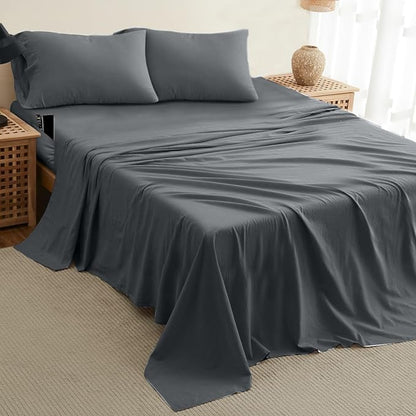 DREAMCARE Full Size Sheets – 4 pcs Cooling Sheets – up to 21” Deep Full Sheet Set – Hotel Luxury Sheets & Pillowcases – Superior Softness 100% Fine Microfiber with Side Pocket – DGray