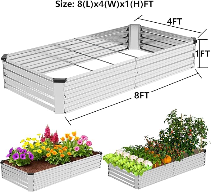 2 Pack 8x4x1FT Galvanized Metal Raised Garden Bed Kit