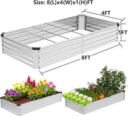 2 Pack 8x4x1FT Galvanized Metal Raised Garden Bed Kit