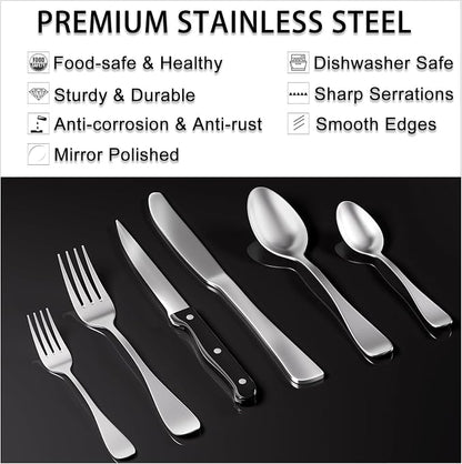 49PCS Silverware Set with Organizer, Stainless Steel Flatware Drawer Cutlery Set