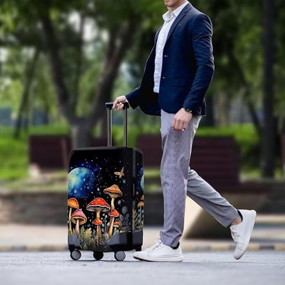 Butterfly Mushroom Print Travel Suitcase Cover Protector Elastic Zipper Closure Fit 22-25 Inch Luggage