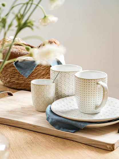LE TAUCI Coffee Mugs 16 oz, Ceramic Mug Set, Embossment Cups