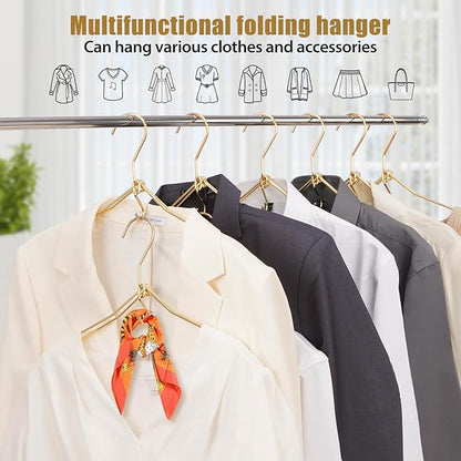 VWV 10P Gold Hanger, 15.35 Inch Fashion Metal Folding Clothes Hanger, Lightweight and Sturdy Folding Clothes Hanger Perfect for Hotels, Traveling, Camping, etc.