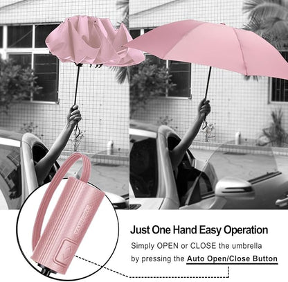 LANBRELLA Compact Reverse Folding Umbrella Auto Windproof Travel Umbrella