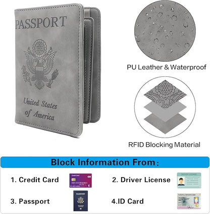 Melsbrinna RFID Passport Holder for Travel, Unisex Adults, Grey, PU Leather, RFID Protected, Passport Cover