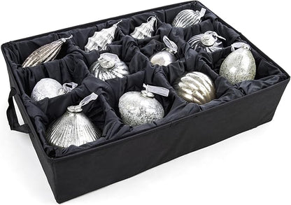 TreeKeeper Stack & Lock™ Adjustable Christmas Ornament Storage Box Holds 48 Ornaments up to 6 Inches Tall by Any Width/Length, 2 Removable Trays with Moving Dividers