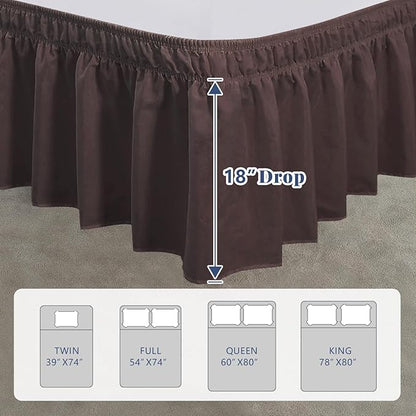 Twin Bed Skirt, Elastic Wrap Around Bed Skirt Twin Size, Bed Skirts for Adjustable Bed, Easy Fit with 18" Drop Length Tailored Drop Dust Ruffle (Brwon)
