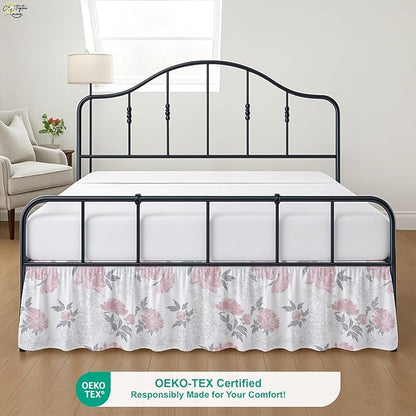Cottington Lane Ruffled Bed Skirt King Size with Split Corner, Brushed Microfiber Hotel Quality Dust Ruffle, 14 Inch Drop Gathered Bedskirt, Soft, Stylish, Shrink & Fade Resistant, Blush Petals