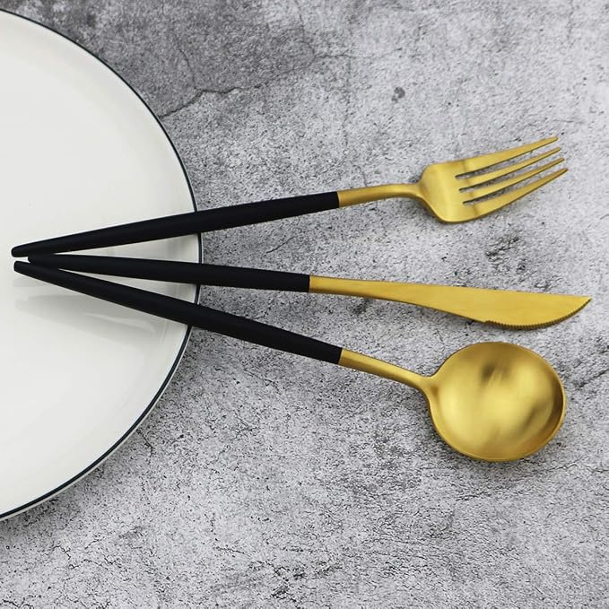 5-Piece 18/10 Stainless Steel Matte Gold Silverware Set, Kitchen Tableware Set