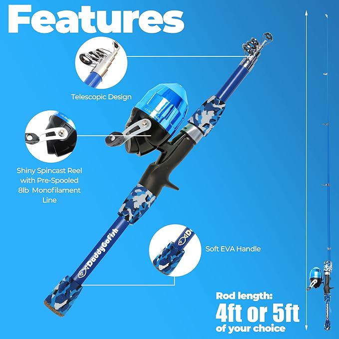 DaddyGoFish Kids Fishing Pole - Rod Reel Combo Tackle Box Starter Set - First Year Small Gear Kit for Boys Girls Toddler Youth Age Beginner Little Children