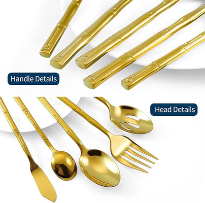 Gold Silverware Set 45-Piece Bamboo Pattern Service