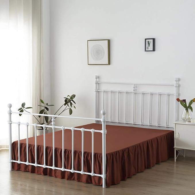 Bed Skirt Queen Size Ruffled Bed Skirt with Split Corners, 12 Inch Drop Dust Ruffle Bed Skirts with Platform, 12'' Queen, Rust