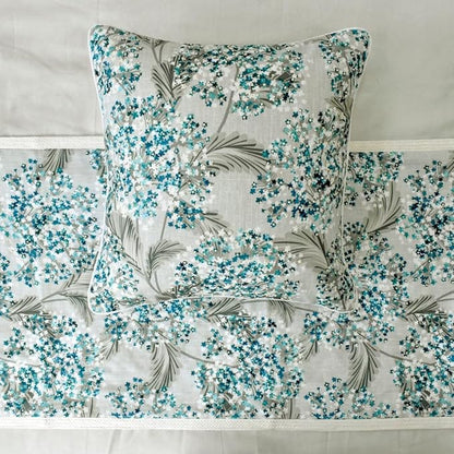 The HomeCentric King/Queen/Twin Blue Decorative Full 68"x18" Bed Runner Without Pillow Cover, Cotton & Pearl Embroidery Bed Scarf on Cotton Fabric - Blue Star Fauna