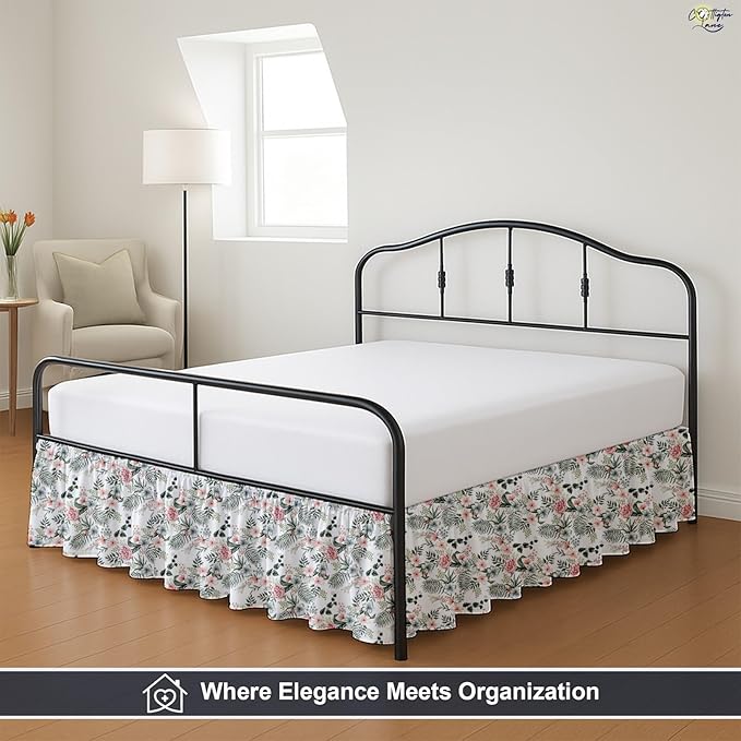Cottington Lane Ruffled Bed Skirt Twin Size with Split Corner, Brushed Microfiber Hotel Quality Dust Ruffle, 16 Inch Drop Gathered Bedskirt, Soft, Stylish, Shrink & Fade Resistant, Petal Dream