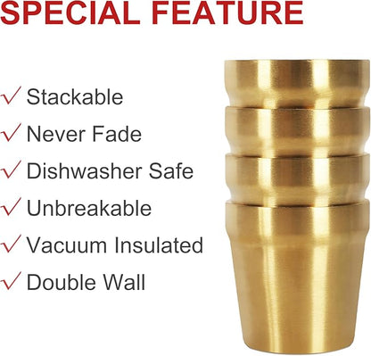 Youda 4-Pack 6oz Double Wall Insulated Stainless Steel Cups