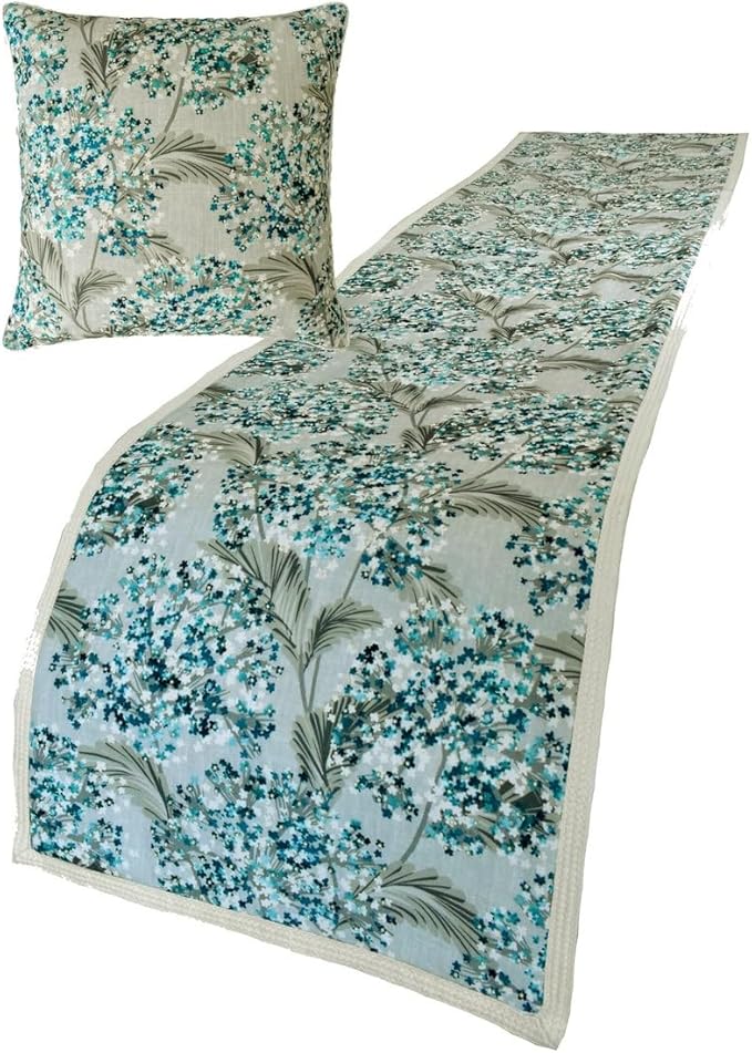 The HomeCentric King/Queen/Twin Blue Decorative CA King 86"x18" Bed Runner with Two Pillow Cover, Cotton & Pearl Embroidery Bed Scarf on Cotton Fabric - Blue Star Fauna