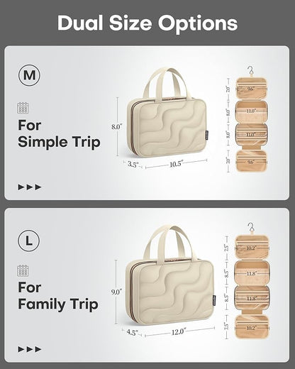 HOTOR Hanging Toiletry Bag - Spacious Travel Toiletry Bag for Women & Men, Multi-Pocket Makeup Organizer, Travel & Cruise Essentials for Business Trip, Gym, Beige, 12.6" x 9.9" x 4.3"