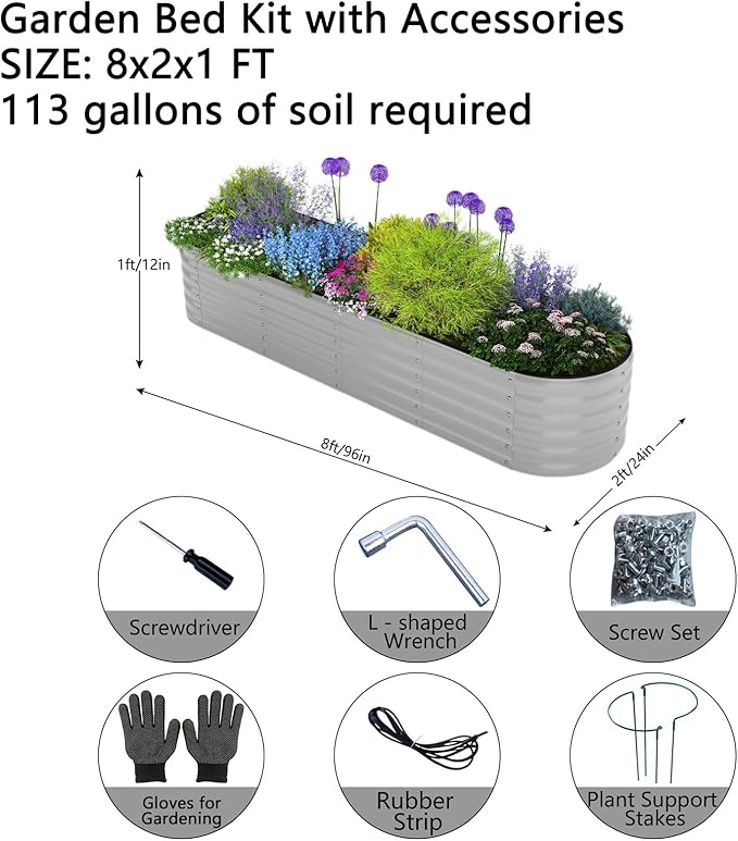Galvanized Metal Planter Round Raised Garden Bed Kit