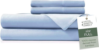 Hotel Sheets Direct 4 Piece Bed Sheet Set Full Size, 100% Viscose Derived from Bamboo Sheets Set with 2 Pillowcases, Cooling & Breathable Luxury Bedding, Moisture-Wicking & Silky Soft, Light Blue