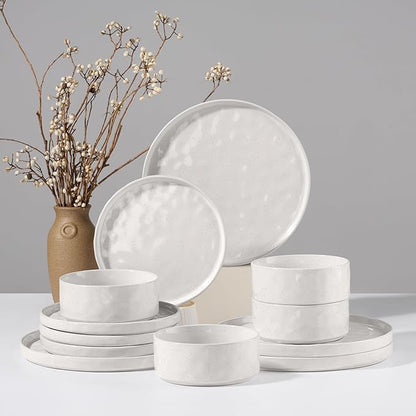 HaWare Dinnerware Sets, 12-Piece Plates and Bowls Set, Speckled White |