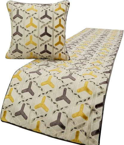The HomeCentric King/Queen/Twin Grey & Yellow Designer Twin 53"x18" Bed Runner with 2 Pillow Cover, Beaded Bed Scarf on Velvet Fabric - Tripod