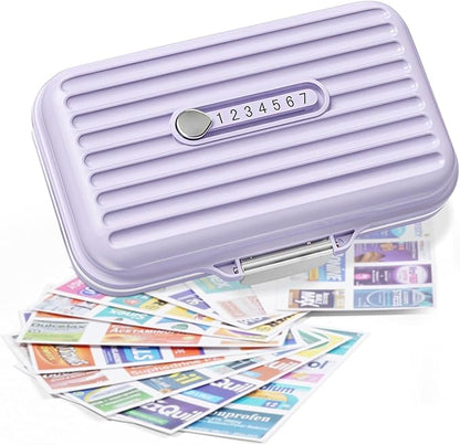 Travel Pill Organizer Box with Medicine Labels, 7 Compartments Portable Pill Case, Daily Medication Organizer Storage Pill Container for Pocket Pharmacy(Purple, L)