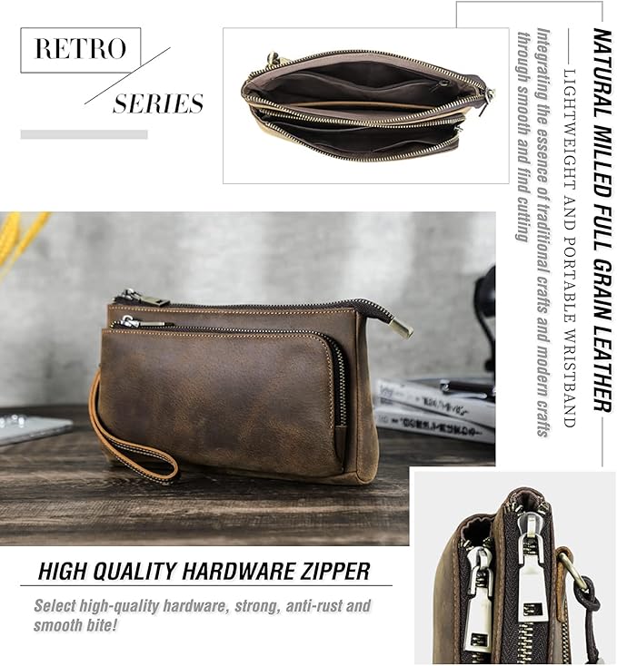 Electronic Organizer Zipper Bag Tech Kit, Top Grain Leather Handmade, Portable Compact Travel Apple Accessories Storage Pouch Fits Phone, USB Cables, Power Banks, Chargers, Hard Drive