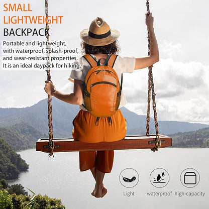 Small Hiking Daypack,15L Water-Resistant Hiking Backpack Packable Lightweight Travel Day Pack for Women Men (Orange, Small)