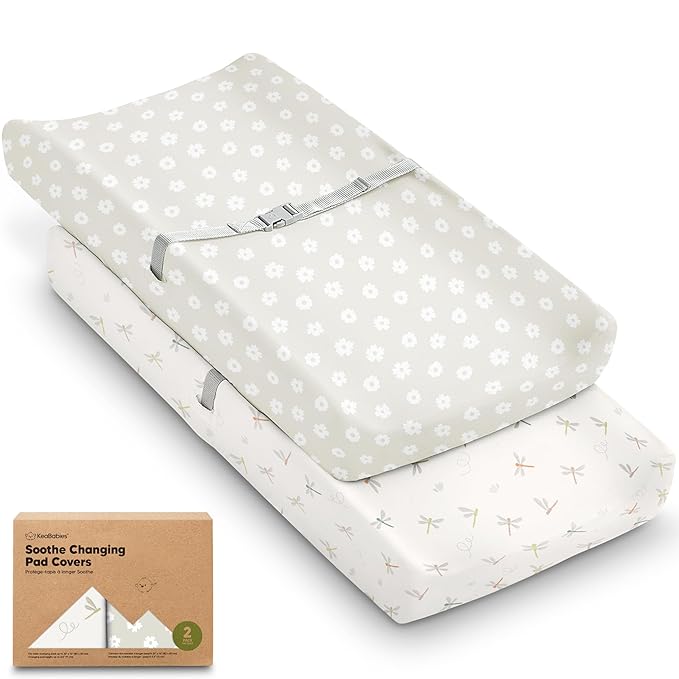 2-Pack Organic Changing Pad Covers for Girl, Boy, Neutral - 100% Cotton Changing Table Pad Cover, Soft Baby Nursery Diaper Changing Pad Sheets, Contour Changing Pads Liners, Change Pad Cover (Meadow)