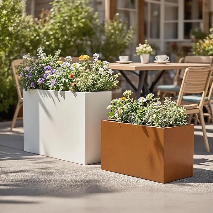 White Metal Planter Box 30" x 12" x 24"