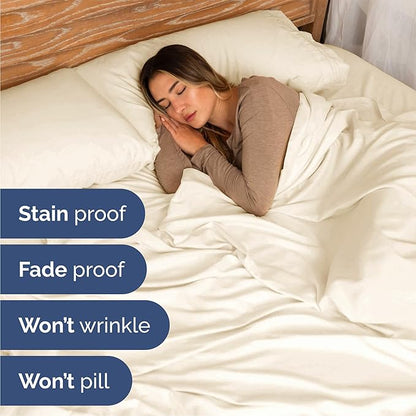 Queen Size 4 Piece Sheet Set - Comfy Breathable & Cooling Bed Sheets Set - Hotel Luxury Bedding for Women, Men, Kids, Teens, Boys & Girls - Deep Pockets, Soft and Wrinkle Free - Oeko-Tex - Off White